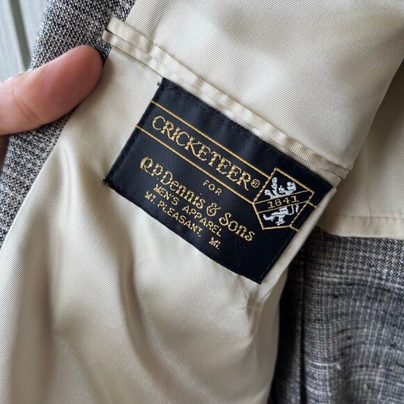 VTG Cricketeer Sport Coat Gray Woven Textured Blazer Silk Blend USA 44R ACTWU